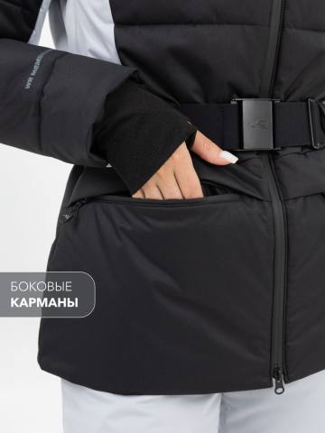 Куртка зимняя женская стеганая с поясом "Алыкель" (черный/серый 10 000)