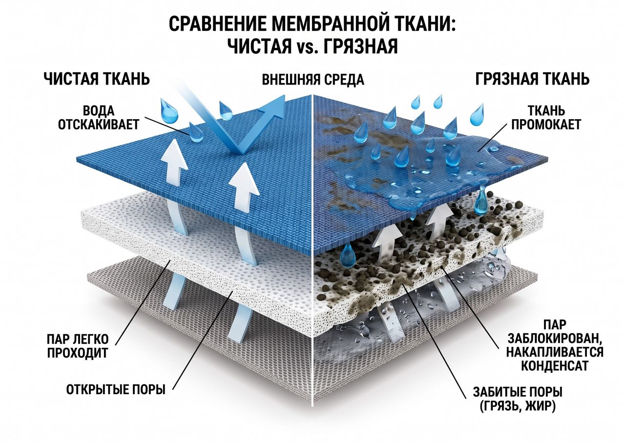 Загрязненная мембранная куртка