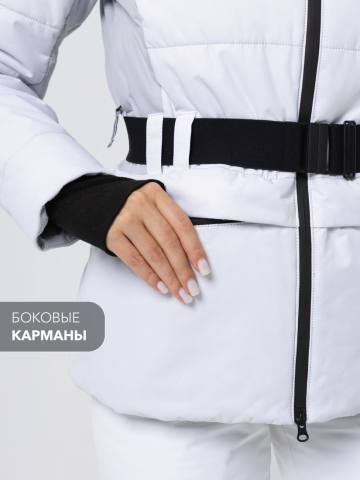 Куртка зимняя женская стеганая с поясом "Алыкель" (белый/серый) 