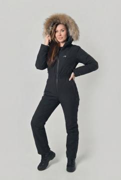 Комбинезон утепленный женский с опушкой "Елань" Н (черный)
