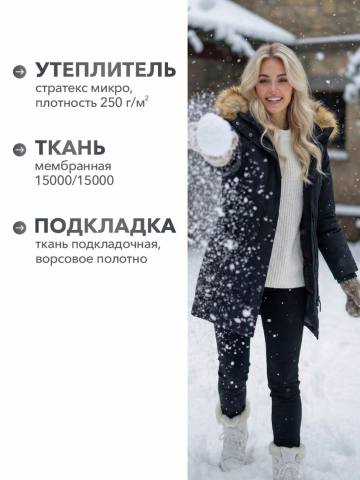 Куртка-парка утепленная удлиненная женская "Элиста" (черный)