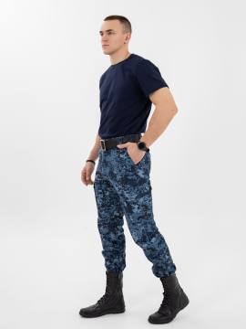 Брюки летние "Бастион" (рип-стоп смесовый, синяя "цифра")