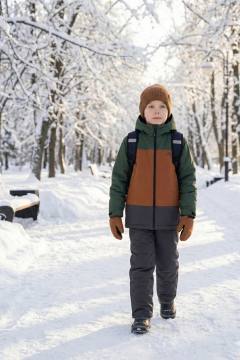 Костюм утепленный детский "Енот" Н (олива/терракот/серый)