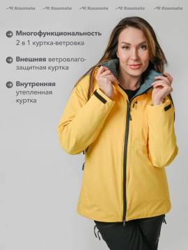 Куртка демисезонная женская 2 в 1 "Онега" (желтый/бирюзовый)